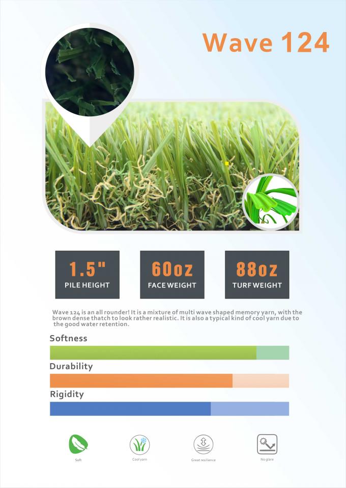 Синтетика ковра травы кода 50mm волны 124 искусственная для ландшафта сада 0