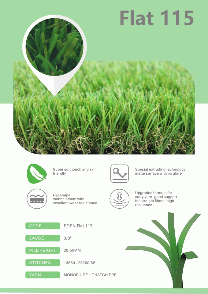 Высота моноволокна 35mm искусственной травы дерновины сада синтетической плоская 0