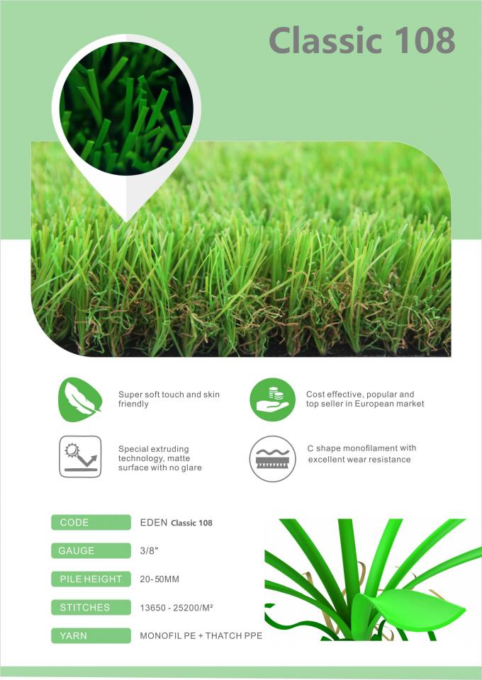 Естественная выглядя затыловка Eco лужайки травы коммерчески искусственного половика дерновины синтетическая Recyclable 0
